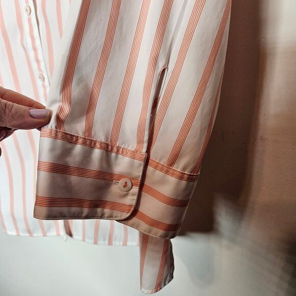 Foxcroft Orange Vertical striped size 16 button down non-iron shirt blouse - Picture 4 of 7